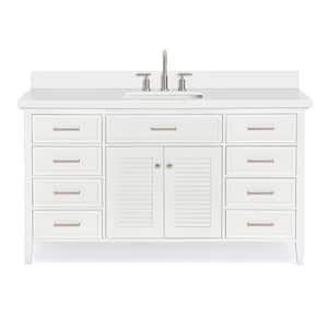 Kensington 61 in. W x 22 in. D x 36 in. H Freestanding Bath Vanity in White with Pure White Quartz Top