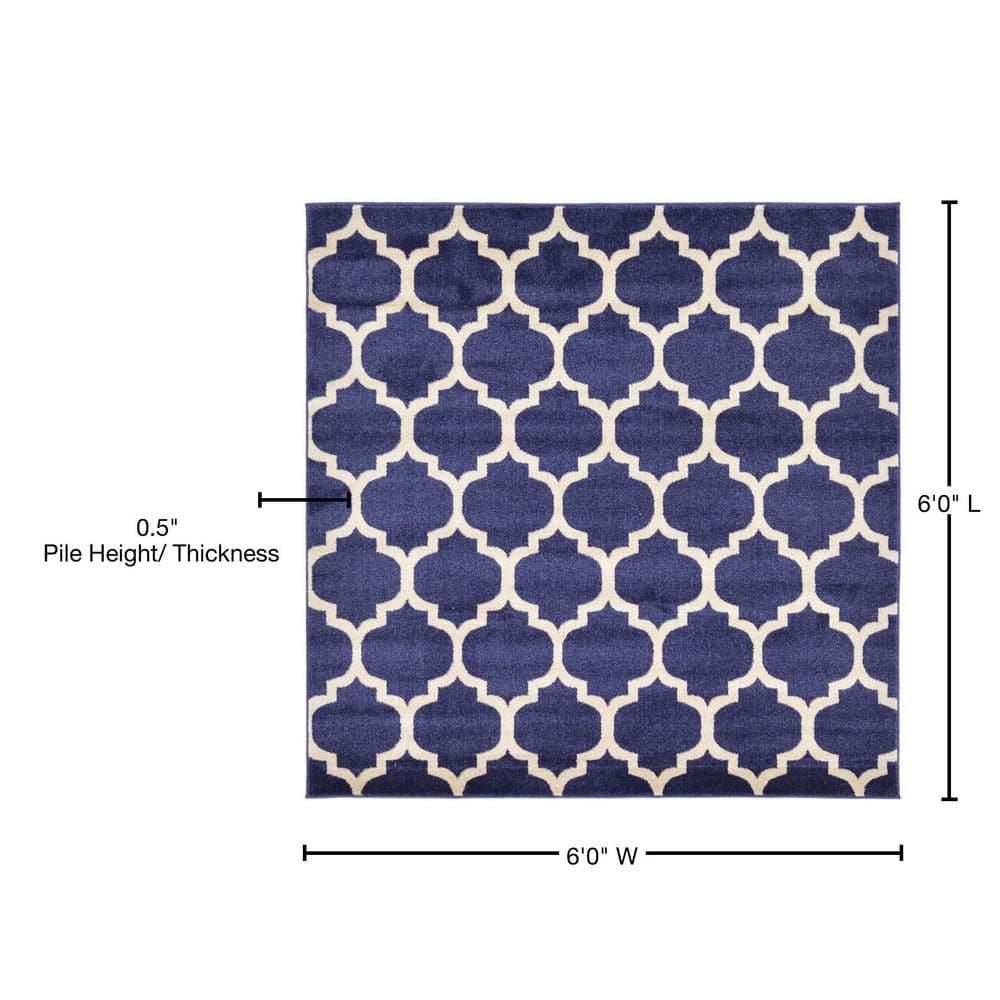 Dark Blue Square Reversible Trellis Synthetic Rug