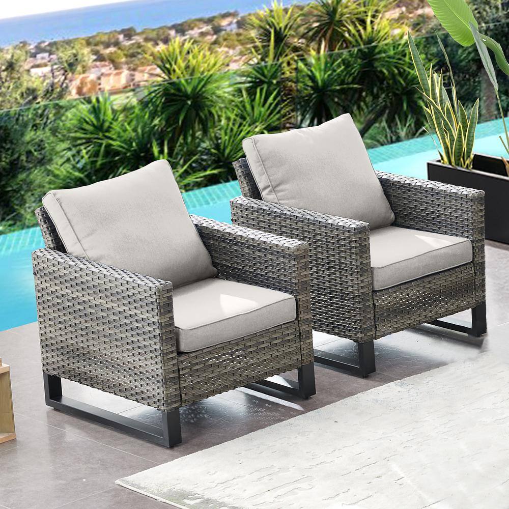 Gymojoy Valenta Gray Wicker Outdoor Lounge Chair with Beige Cushion (2-Pack) PW063-2 - The Home ...