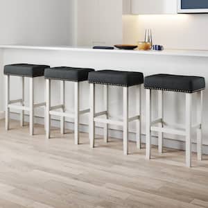 Hylie 29 in. Nailhead Wood Bar Height Kitchen Counter Backless Bar Stool, Tufted Gray/White, Set of 4
