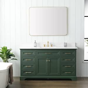 Thompson 60 in. W x 22 in. D Bath Vanity in Evergreen with Engineered Stone Top in Carrara White with White Sink