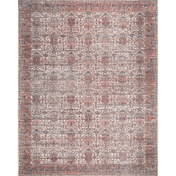 nuLOOM Marilyn Machine Washable Rust Doormat 3 ft. x 5 ft. Distressed Persian Area Rug