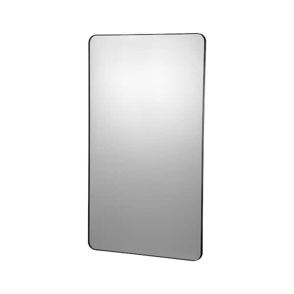 Wall Mounted Makeup Mirror, Black, 0.15 in. Thick, 30 in. W x 48 in. H, Modern, Rectangle, Aluminium Alloy Framed Mirror
