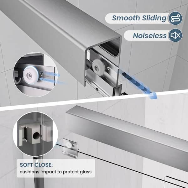 56 - 60 in. W x 58 in. H Double Sliding Framed Tub Door in Brushed Nickel with 1/4 in. Clear Tempered Glass
