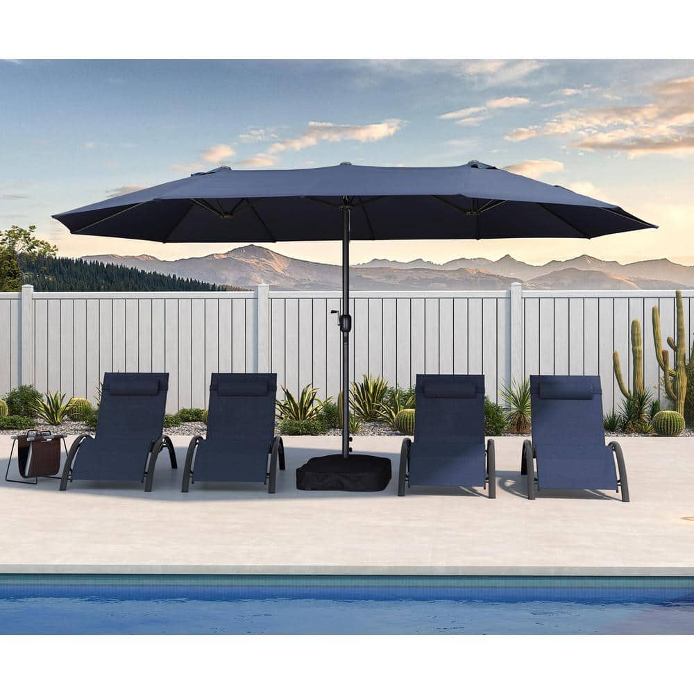 Navy Blue 15ft Aluminum Market Patio Umbrella with Stand
