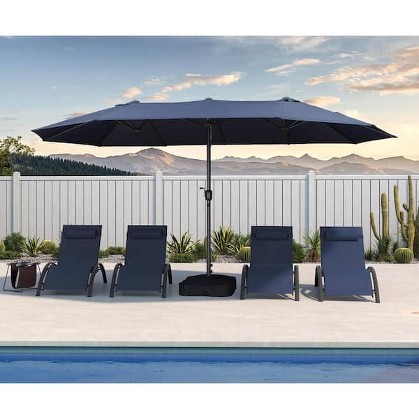 15 ft. Market Patio Umbrella with Double-Sided Outdoor Table Sun Umbrellas in Navy Blue with Base
