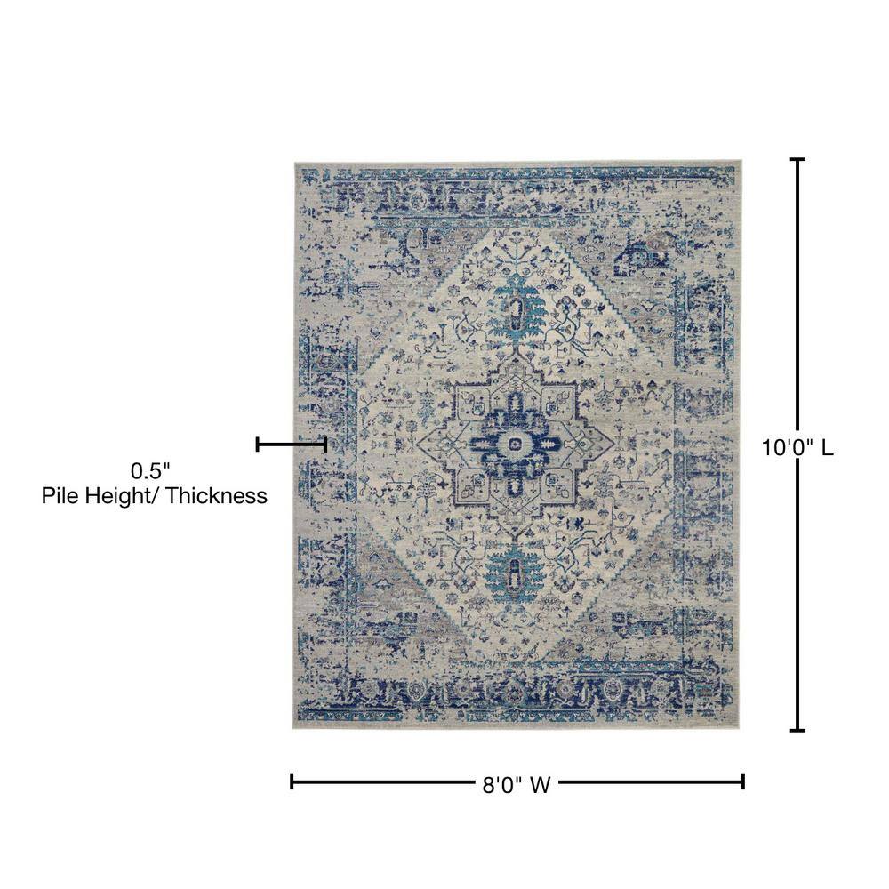 Ivory/Navy Synthetic 8' x 10' Rectangular Easy-Care Rug
