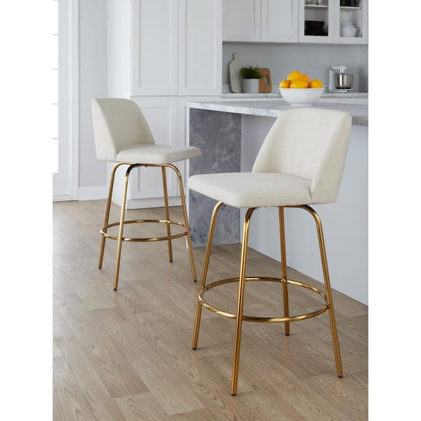 Lumisource Toriano 26 in. Cream Noise Fabric and Gold Metal Fixed-Height Counter Stool (Set of 2)