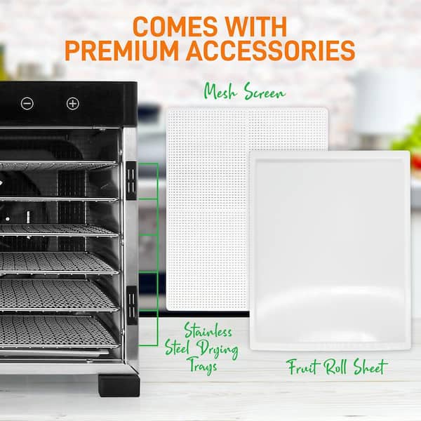 NutriChef Premium Food Dehydrator Machine - 6 Stainless Steel Trays with  Digital Timer and Temperature Control, 600 Watts NCDH6S.5 - The Home Depot