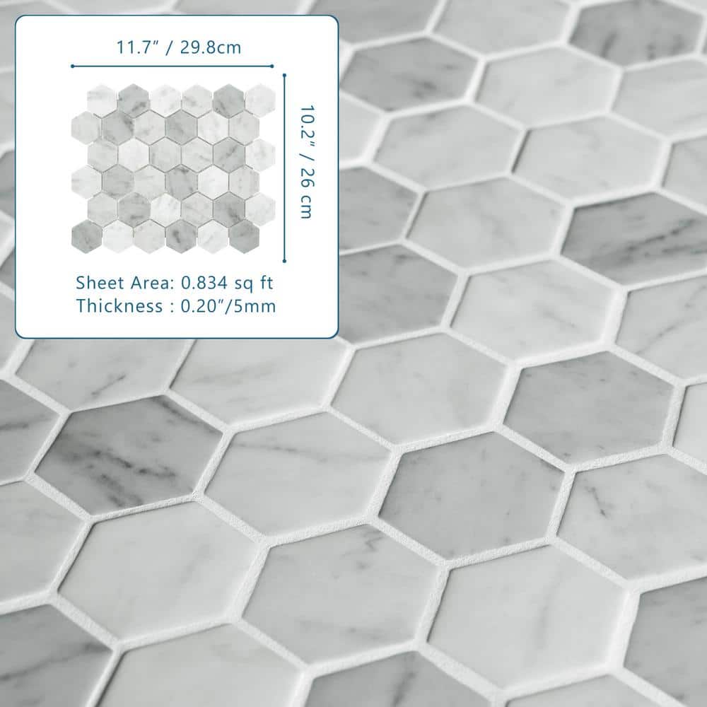 White Carrara Hexagon Matte Recycled Glass Mosaic Tile