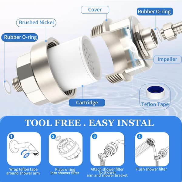 20 Stage Shower Head Filter For Hard Water, Removes Chlorine, Fluoride, Improves Skin And Hair Condition, 4 Cartridges, High Output, Wide Compatibility