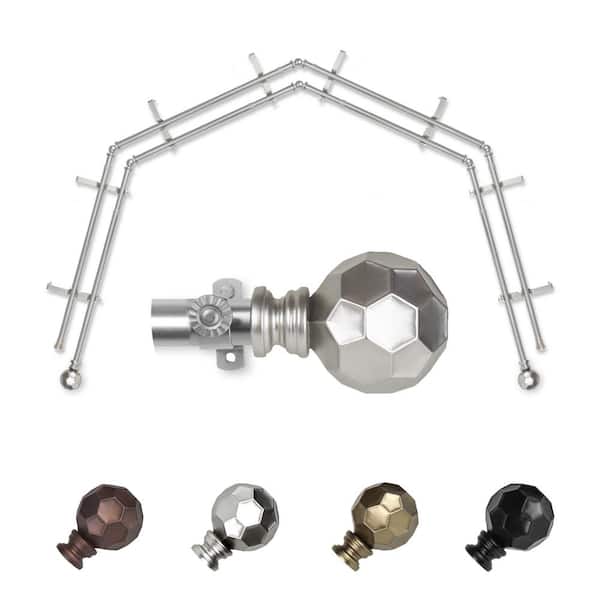 EMOH 13/16" Dia Adjustable 4-Sided Double Bay Window Curtain Rod 28 to 48" (each side) with Elliana Finials in Satin Nickel