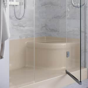 Aquatique 60 in. L x 32 in. W Single Alcove Shower Base Pan with Left Hand Drain and Integral Right Hand Seat in Biscuit