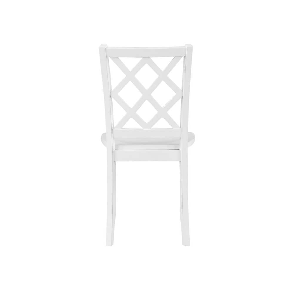 White Round Wood Dining Set with Diamond Trellis Chairs