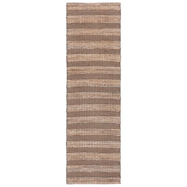 SAFAVIEH Natural Fiber Black/Beige 2 ft. x 8 ft. Striped Woven Runner Rug