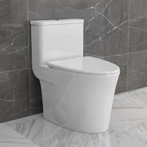 12 in. Rough in Size 1-Piece 1.28 GPF Single Flush Elongated Toilet in White Seat Included