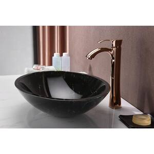 Marbela Series Oval Glass Marbled Black Vessel Sink