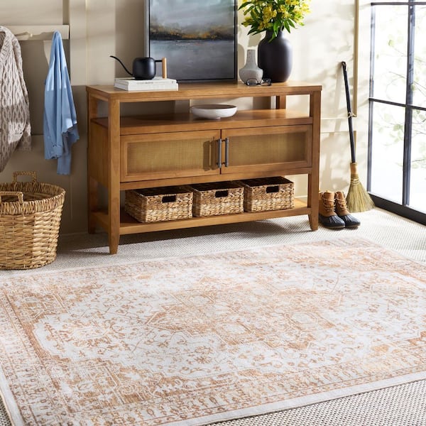 Martha Stewart Washable Beige/Gold 3 ft. x 5 ft. Machine Washable Medallion Distressed Area Rug