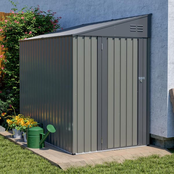 4 ft. W x 7 ft. D Outdoor Olive Gray Metal Storage Lean-To Shed (30 sq. ft. )