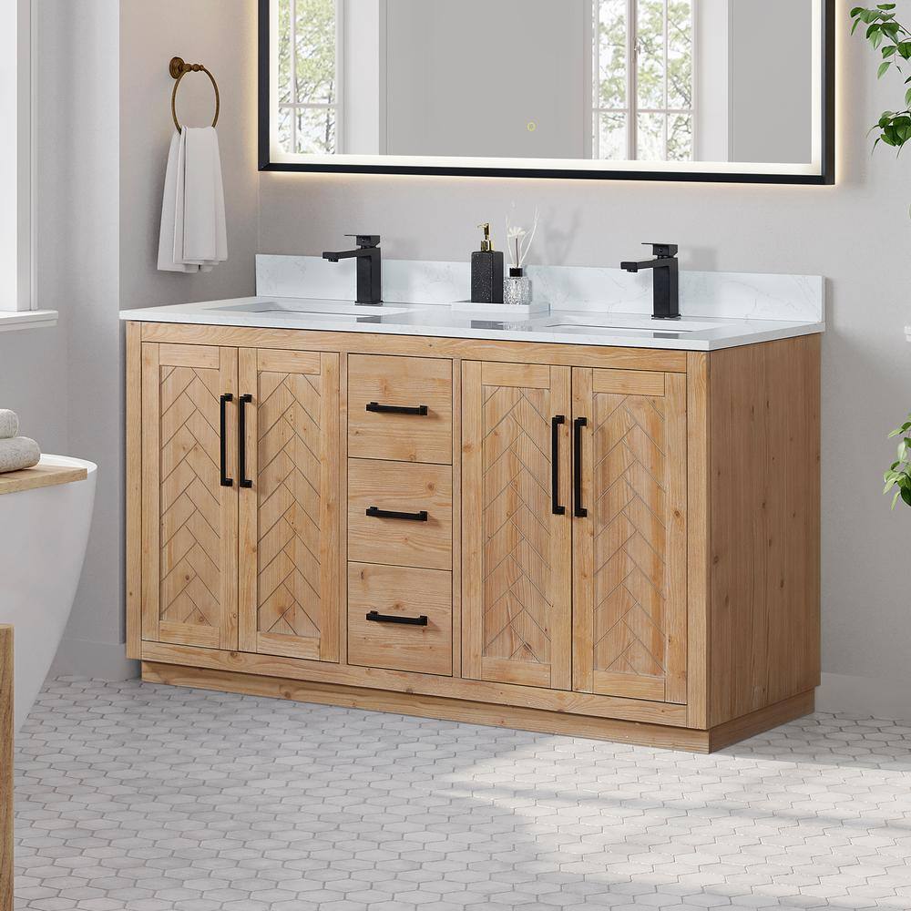 Anais 60" Light Brown Wood Vanity with White Stone Top