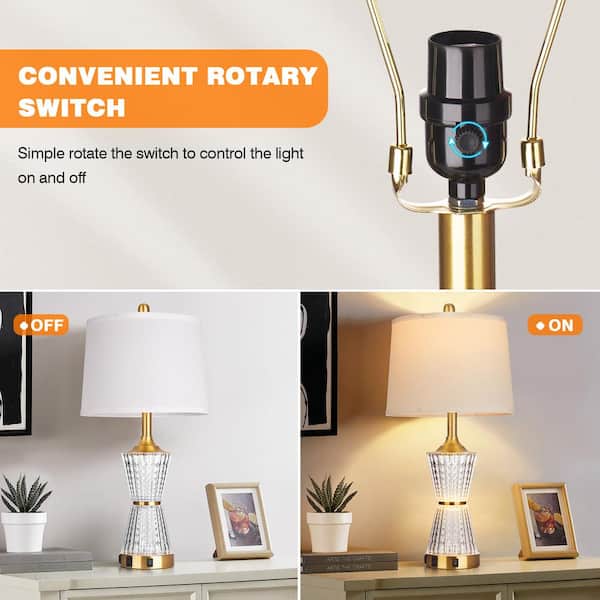 Cinkeda Irin 26 in. Crystal Table Lamp Set With Dual USB Ports and Built in Outlet TD 108 The Home Depot