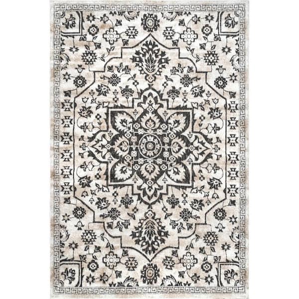 nuLOOM Cassy Floral Medallion Gray 6 ft. 7 in. x 9 ft. Area Rug