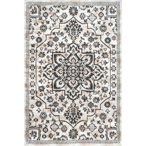 nuLOOM Cassy Floral Medallion Gray 8 ft. x 10 ft. Area Rug