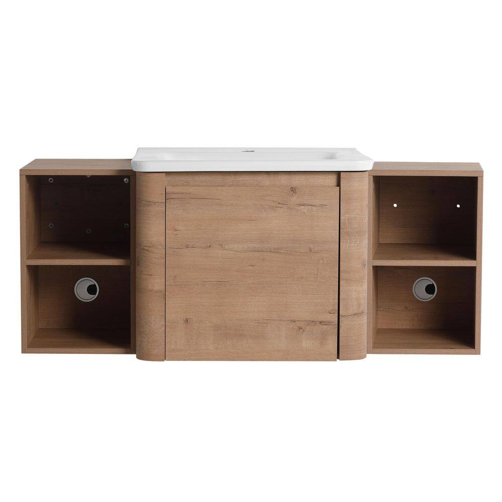 47.6 in. Floating Single Sink Imitative Oak Bath Vanity with White Ceramic Top price history on PriceWatchPro