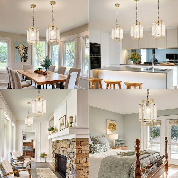 JUSHENG 60-Watt 1-Light Brass Mini Pendant Light with Water Ripple