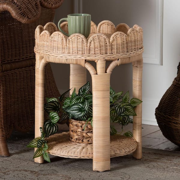 Latoya 17.7 in. Natural Brown Round Rattan Wicker End Table