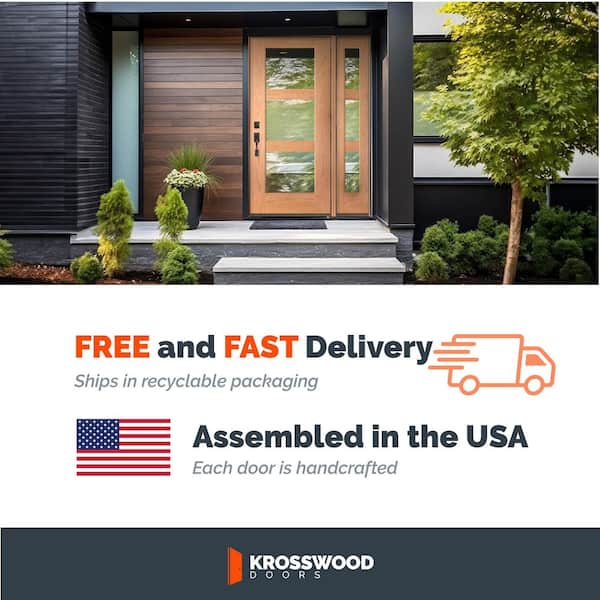 BRIGHTON Modern 50 in. x 79 in. 3-Lite Left-Hand/Inswing Clear Glass Unfinished Fiberglass Prehung Front Door