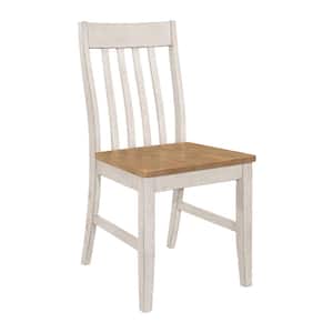 Kirby Natural and Rustic Off White Slat Back Wooden Seat Dining Side Chair (Set of 2)