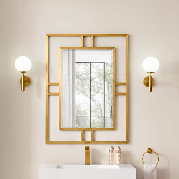 Home Decorators Collection Acken 30 in. W x 40 in. H Rectangular Aluminum/Stainless Steel Framed Wall Vanity Mirror in Radiant Gold