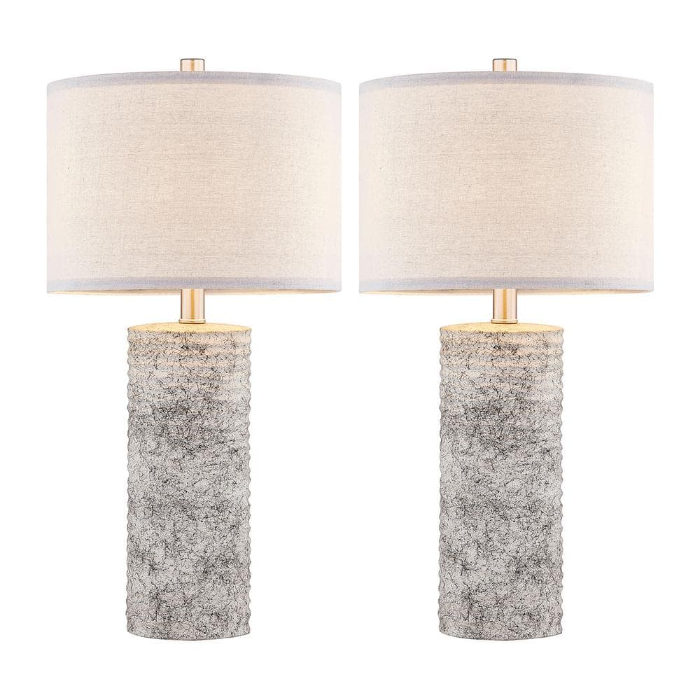 23.75" Silver Glazed Ceramic Table Lamp Set with Linen Shade
