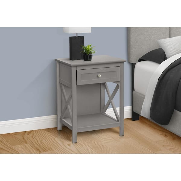 Unbranded 15.75 in. Antique Gray Veneer Rectangle Top MDF End Table with 2-Tier and Storage Drawer
