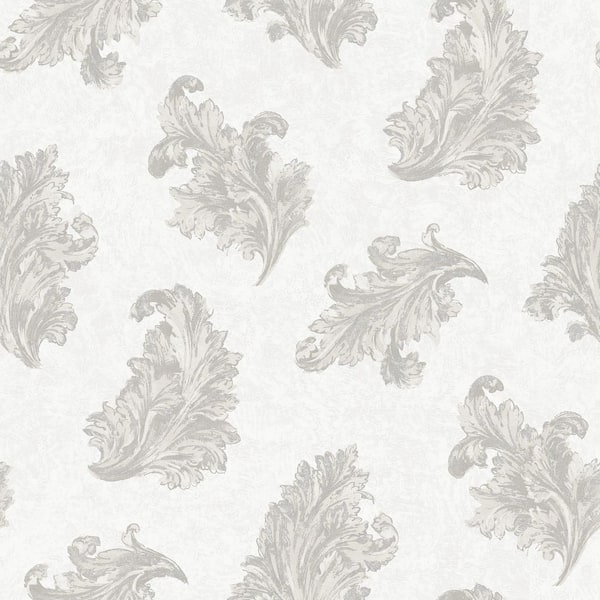 Unbranded Palazzo 2 Collection Silver Shimmer Acanthus Vinyl on Non-Woven Non-Pasted Wallpaper Roll