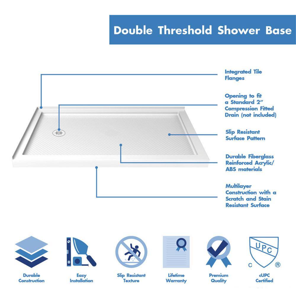 Flex 60" Chrome Semi-Frameless Rectangular Shower Enclosure with Clear Glass