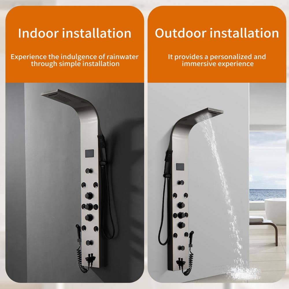 Black Nickel 8-Jet Rainfall Shower Panel System with LED Light