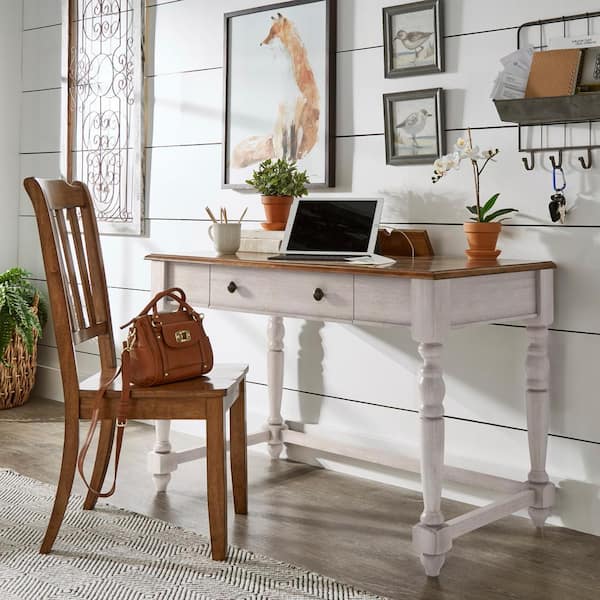 HomeSullivan Antique White 1-Drawer Desk With Charging Station