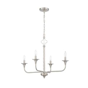 Jolenne 4-Light Brushed Polished Nickel Finish Transitional Chandelier for Kitchen/Dining/Foyer, No Bulbs Included