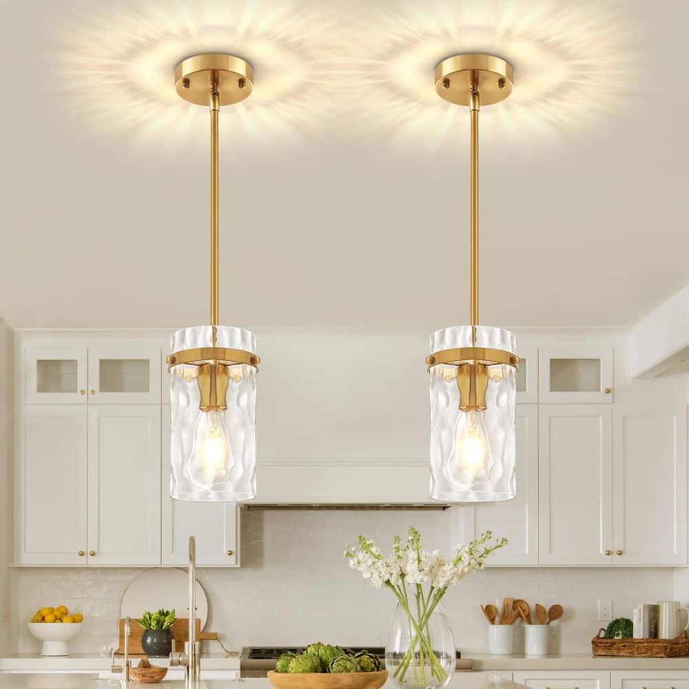 ZSMIHDOH 1-Light Gold Modern Pendant Light with Cylinder Clear 