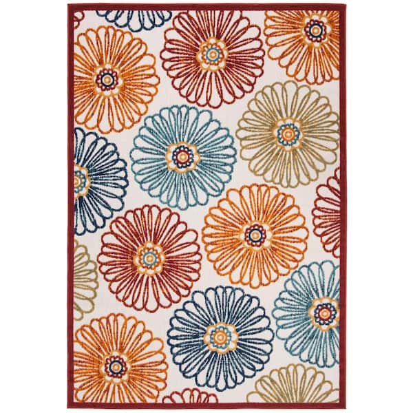Cabana Cream/Red Doormat 2 ft. x 4 ft. Border Floral Indoor/Outdoor Area Rug