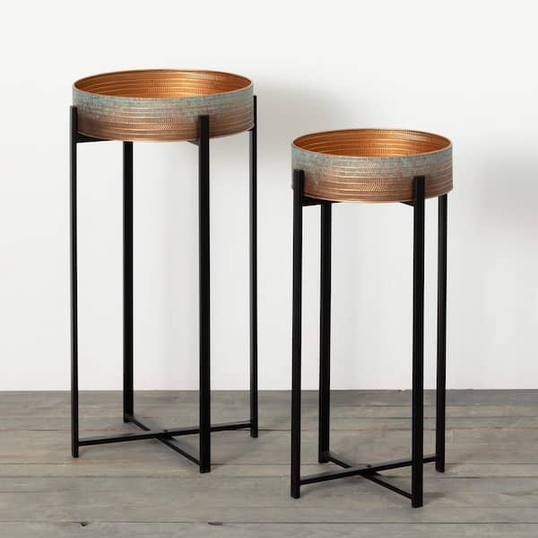 SULLIVANS 29 in. and 25.75 in. Ombre Plant Stand Side Tables Set of 2, Metal