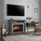 Keighley 52 in. Freestanding Faux Marble Surround Electric Fireplace TV Stand in Blue Ash