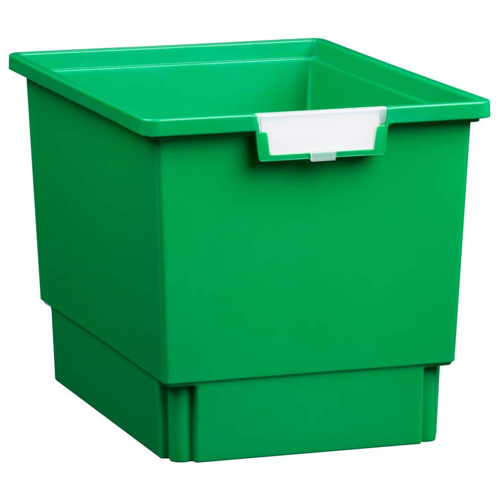 7.5 Gal. 12 in. Slim Line Quad Depth Storage Tote in Primary Green