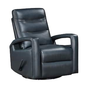 Centeroak Navy Blue Faux Leather Manual Swivel Glider Recliner