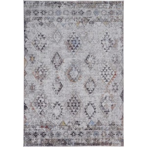 Gray Taupe and Blue 2 ft. x 3 ft. Geometric Area Rug