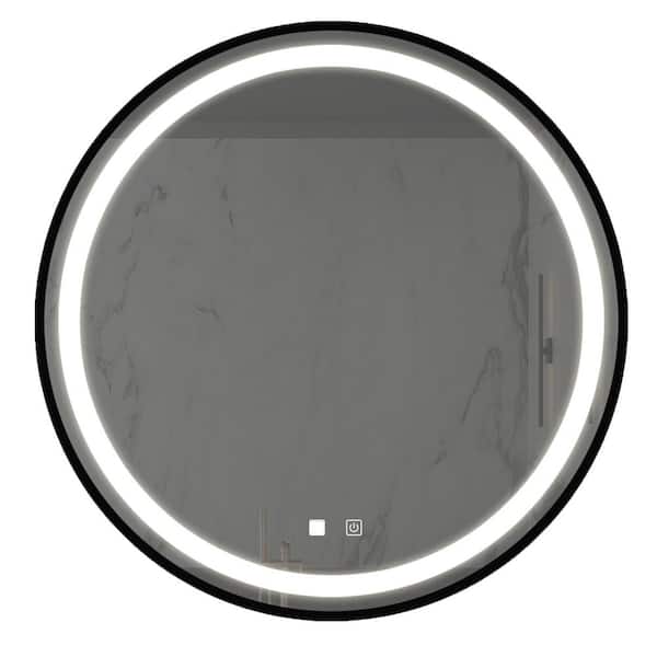 24 in. W x 24 in. H Round Framed Wall Bathroom Vanity Mirror in Black and Silver