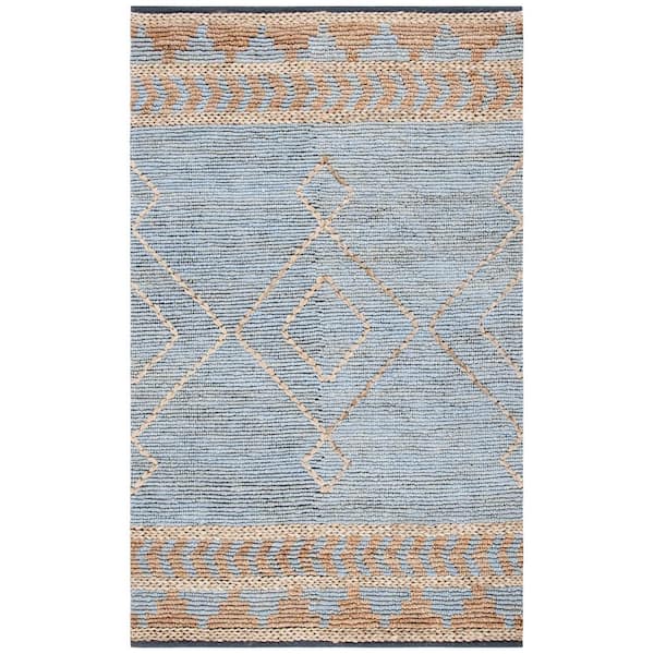 SAFAVIEH Kilim Natural/Blue 4 ft. x 6 ft. High-Low Striped Geometric Area Rug