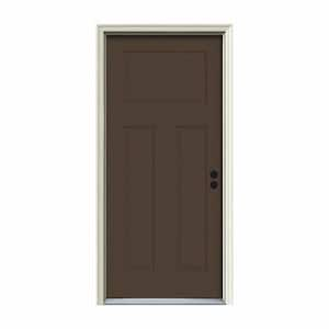 JELD-WEN 34 in. x 80 in. 3 Lite Craftsman Dark Chocolate Painted Steel ...